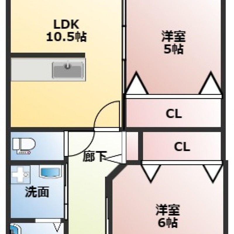 間取りはLDKと横の洋室をオープンにしたら１LDKとしても使える使い勝手が良い２LDKです♪