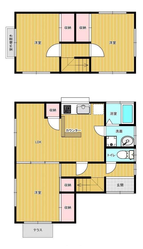 【間取り図】3LDKオールフローリング。古民家風のオシャレな内装です。