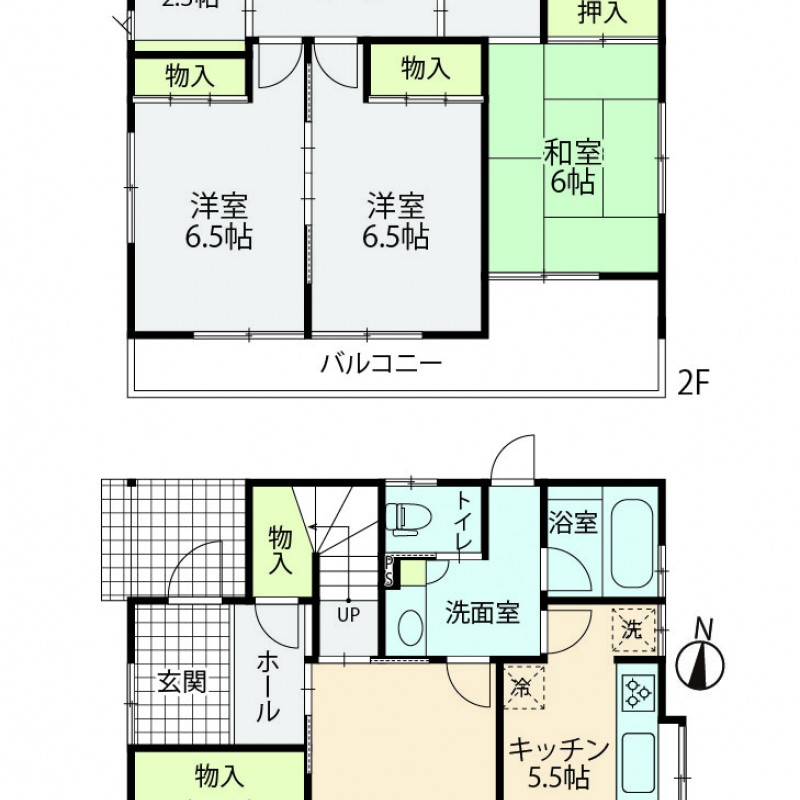 木造２階建ての４LDK＋W.I.C＋書斎・各居室は６帖維以上あり全室南向き